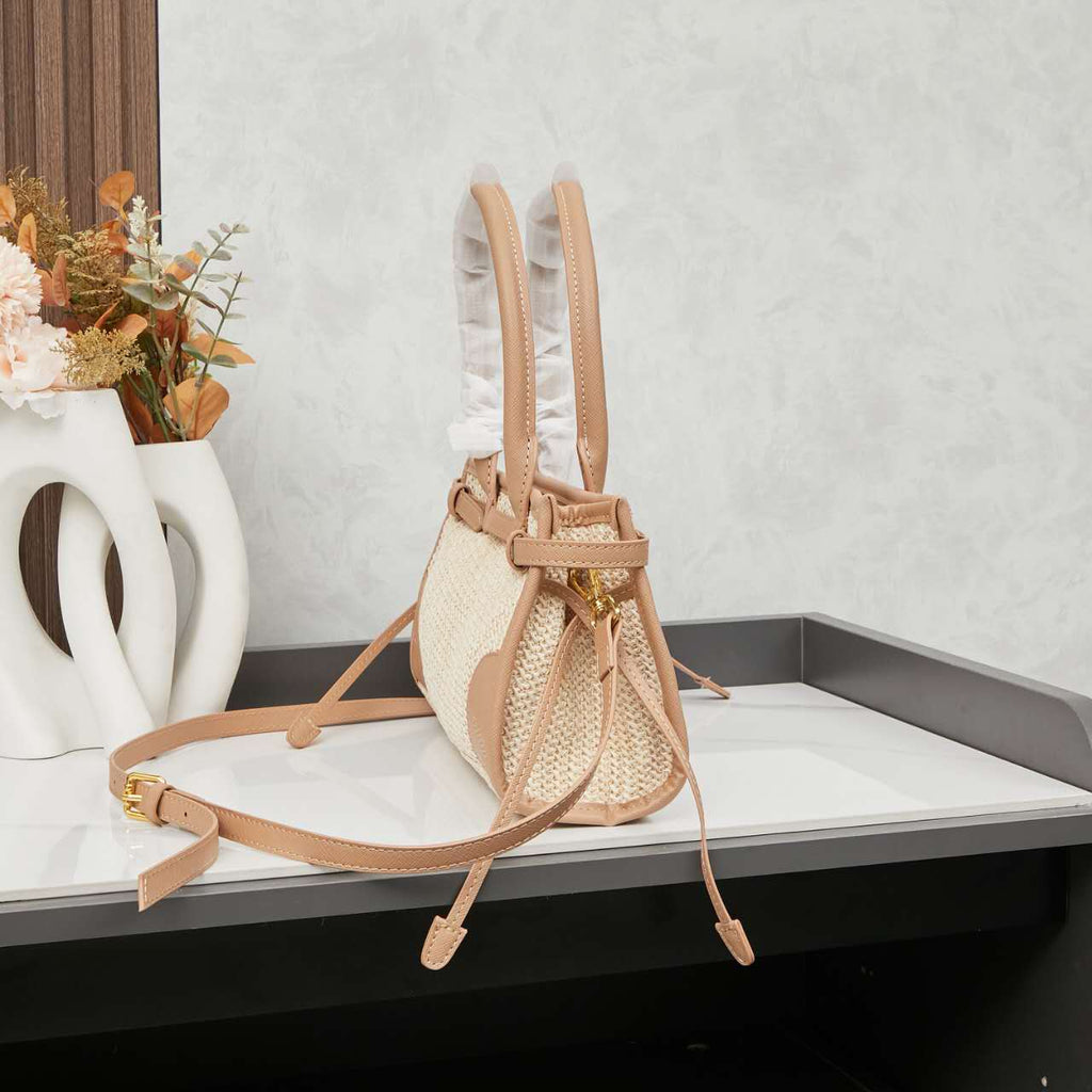 PRADA Limited Straw Tote Bag | 32cm Handwoven Beach Bag | Detachable Strap + Waterproof Lining | Summer Photoshoot Must-Have