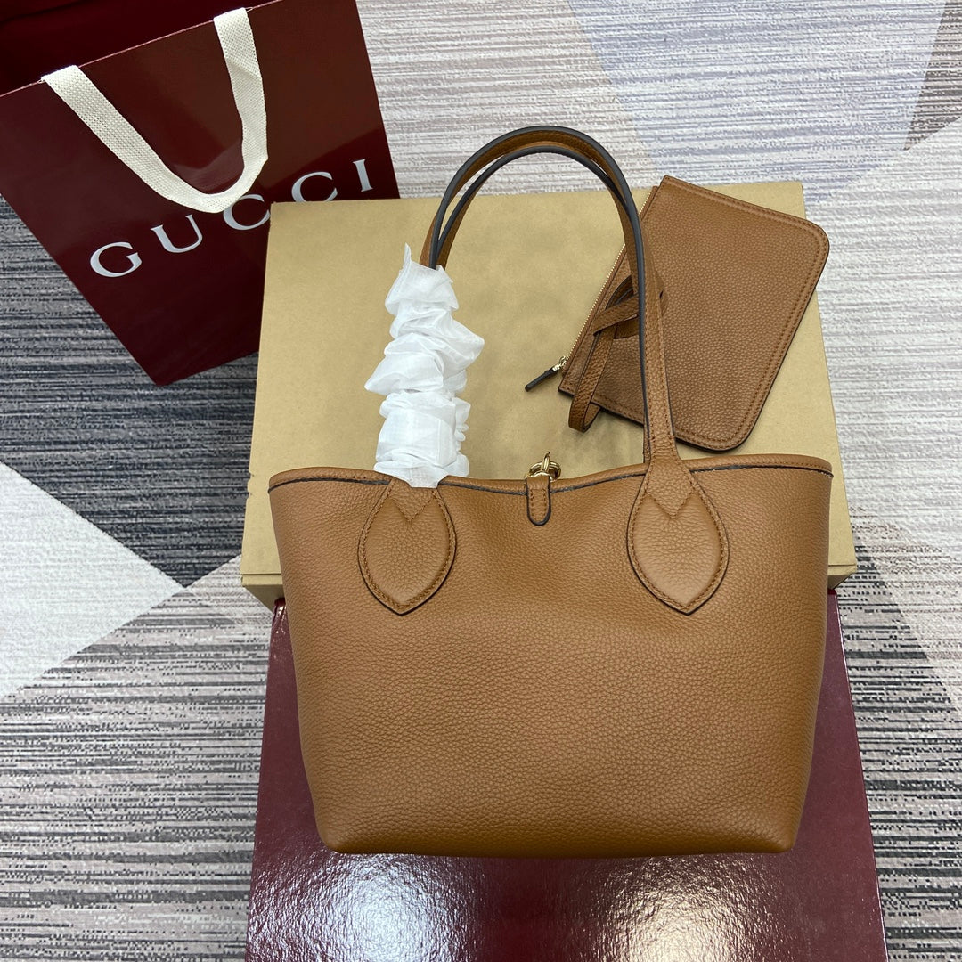Gucci Totissima Reversible Tote Bag | Pebbled Leather & GG Canvas Two-Way Design | 21x18.5x16cm Lightweight