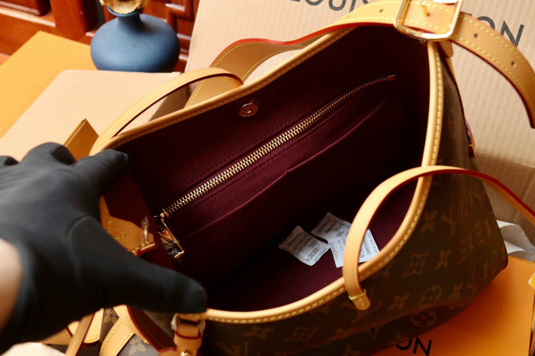 Luxury Original Factory CARRY ALL M Monogram Tote Bag - Large Capacity Adjustable Strap & Detachable Pouch with Full Packaging