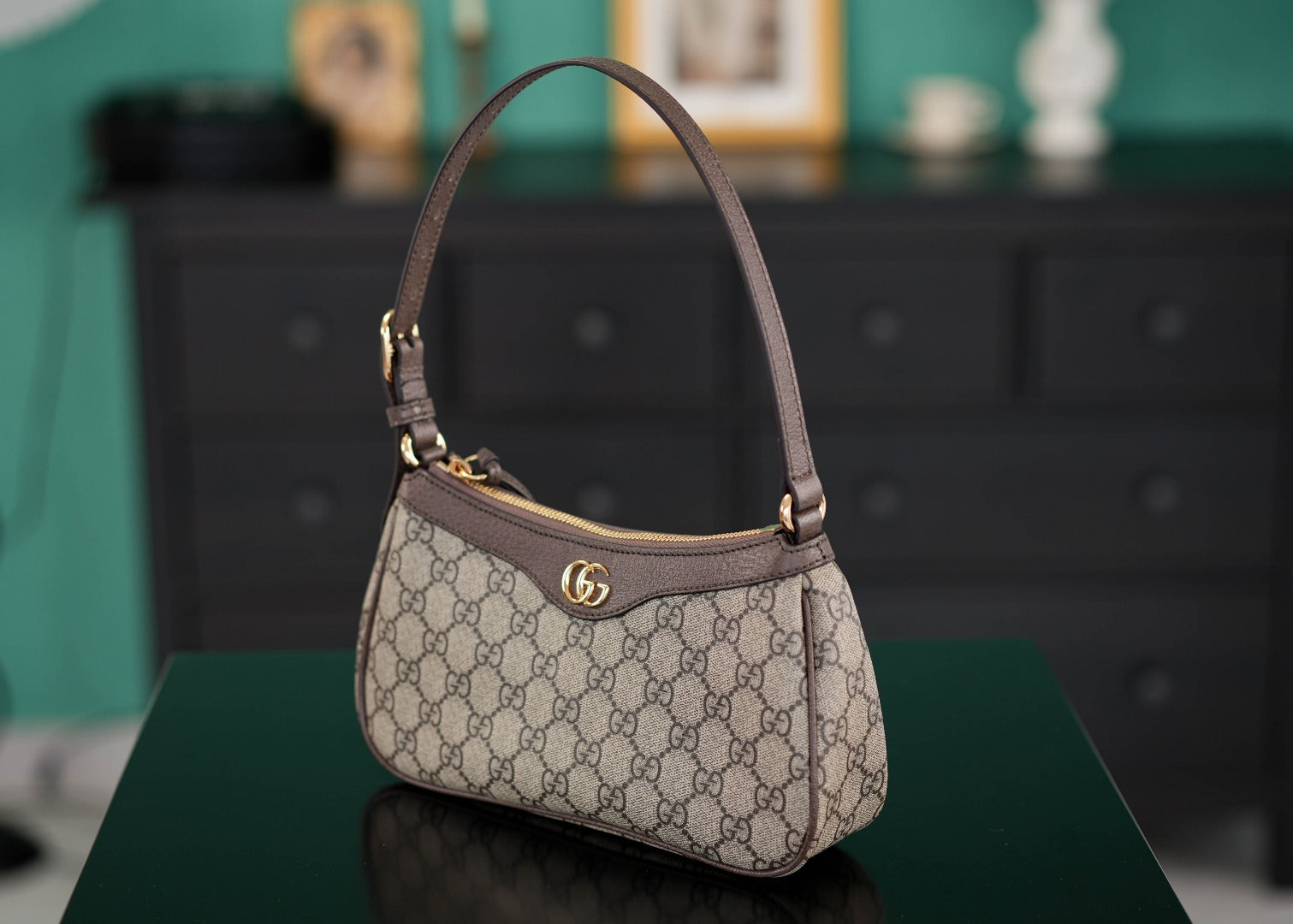 Ophidia Small Hobo Bag 25cm - Italian Marbled Pigskin & Monogram PVC with Solid Brass Hardware, Full Set Packaging