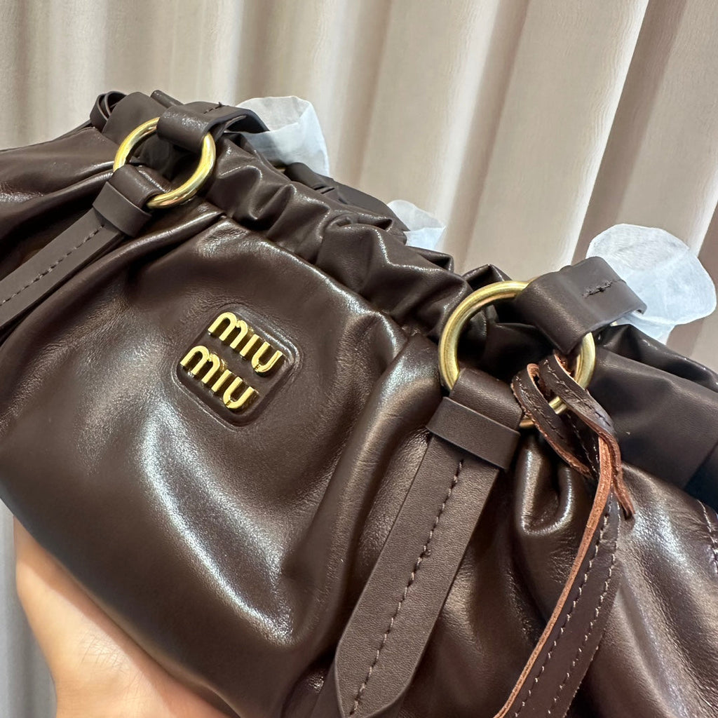 MiuMiu Joie Dumpling Bag Chocolate 32x16x11cm | Top Handle & Underarm Carry, Streetwear Must-Have