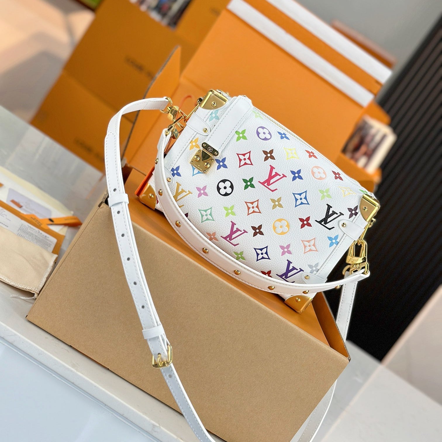 LV TM SIDE TRUNK Medium Handbag Stainless Steel Hardware Original Factory Leather Duty-Free Luxury Gift Set