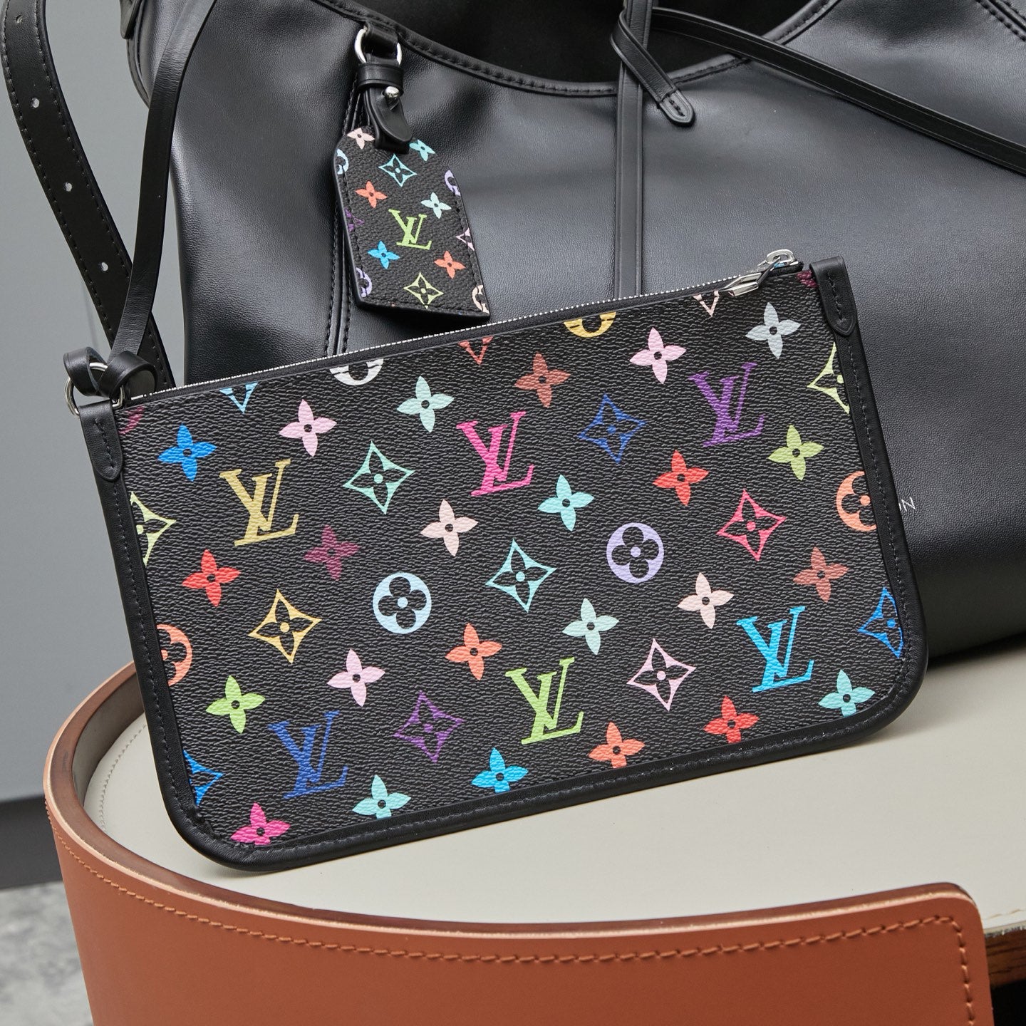 CarryAll Dark Medium Tote Bag | Black Murakami Tri-Color Collaboration | Soft Sheepskin Lazy Silhouette | Spacious 2024 SS Travel Companion