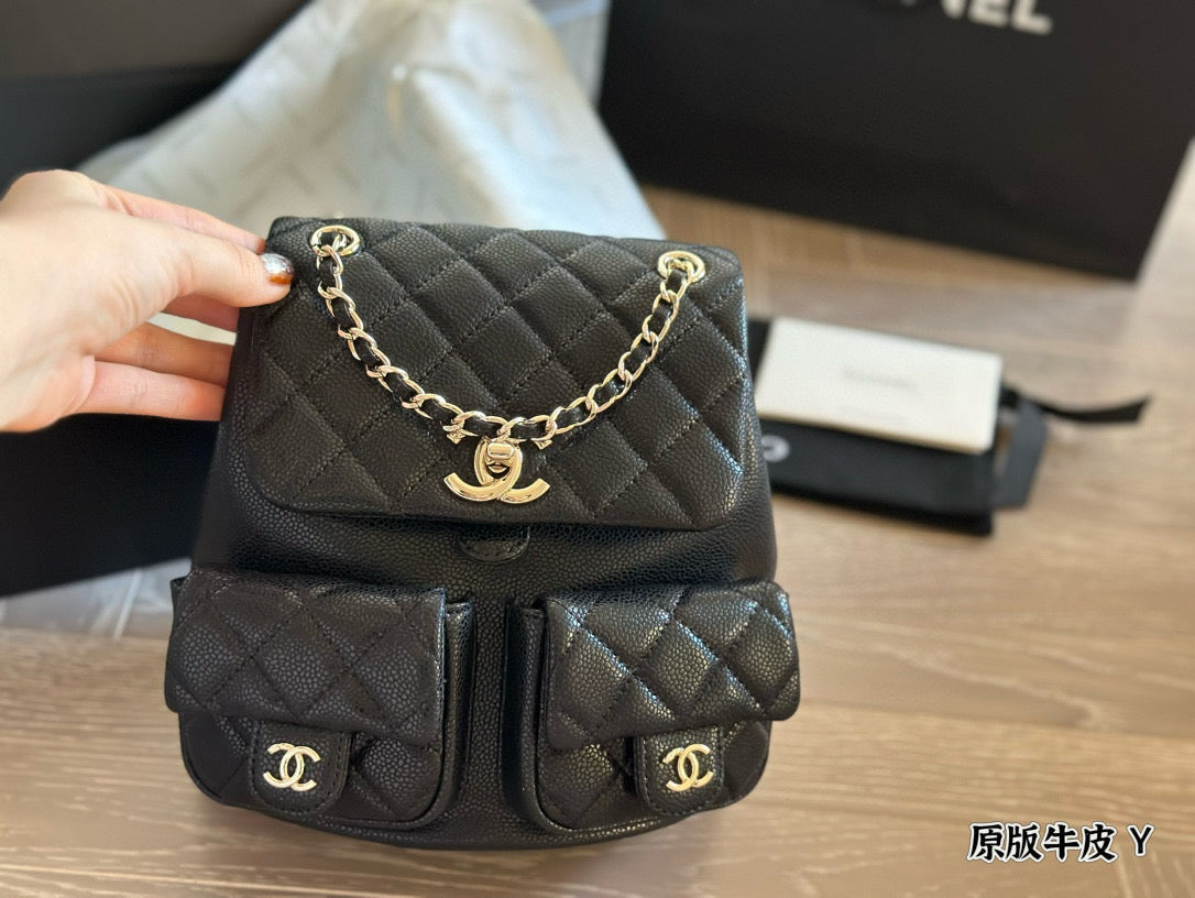 Chanel Duma "Frog" Backpack  Dual-Pocket Cute Design  Adjustable Chain/Leather Strap  21×22cm Medium Size