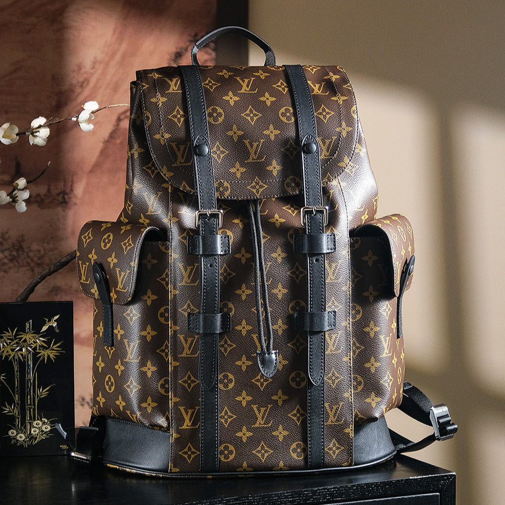LV CHRISTOPHER 850 Chip Diamond Code Backpack | Unisex French Genuine Leather 24K Gold Hardware | Retro Outdoor Travel Commuter Bag