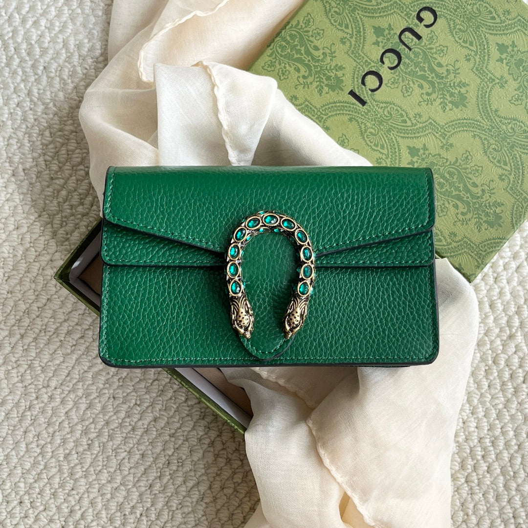 Gucci Dionysus Mini Bag – 16.5x10cm Khaki Green Calfskin, Tiger Head Buckle, Entry-Level Street Style Icon