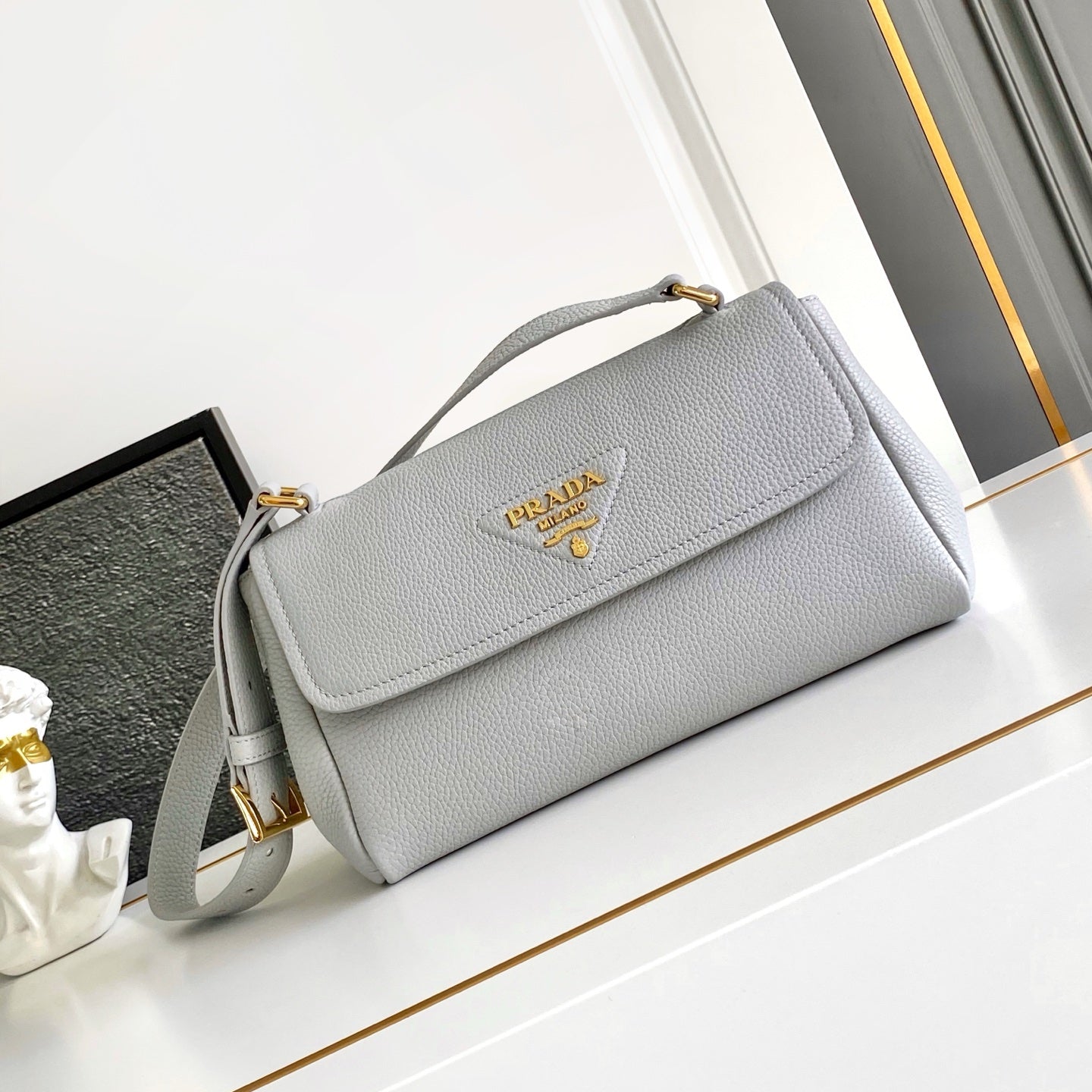 New Pebbled Leather Crossbody Bag 26x14x9.5cm | Adjustable Strap, Metal Logo & Spacious Design