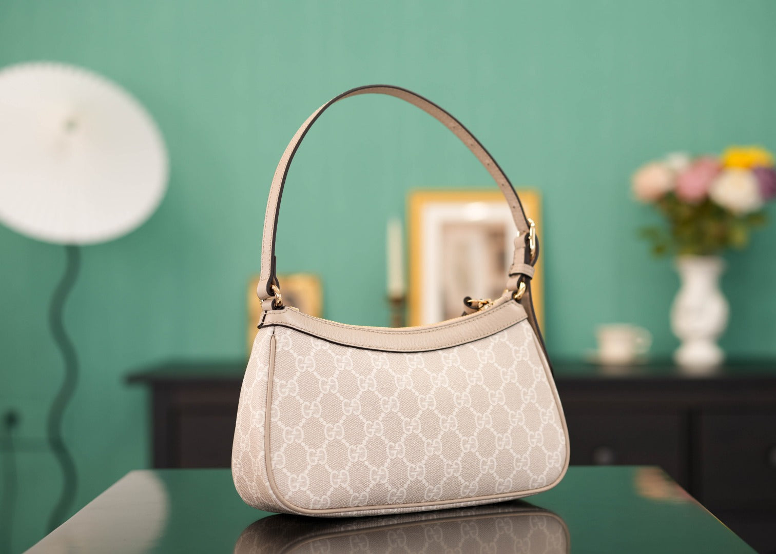 Ophidia Mini Shoulder Bag | Beige 25cm | Italian Marbella Pell Leather  Monogram PVC | Solid Brass Hardware with Full Packaging