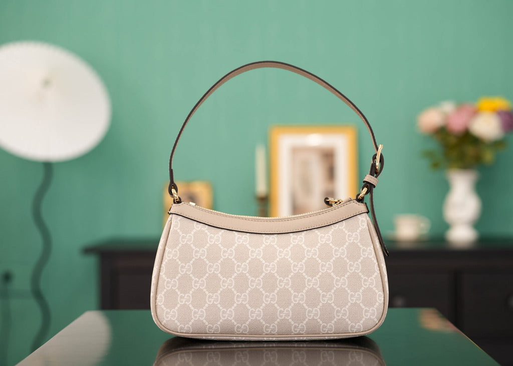 Ophidia Mini Shoulder Bag | Beige 25cm | Italian Marbella Pell Leather  Monogram PVC | Solid Brass Hardware with Full Packaging