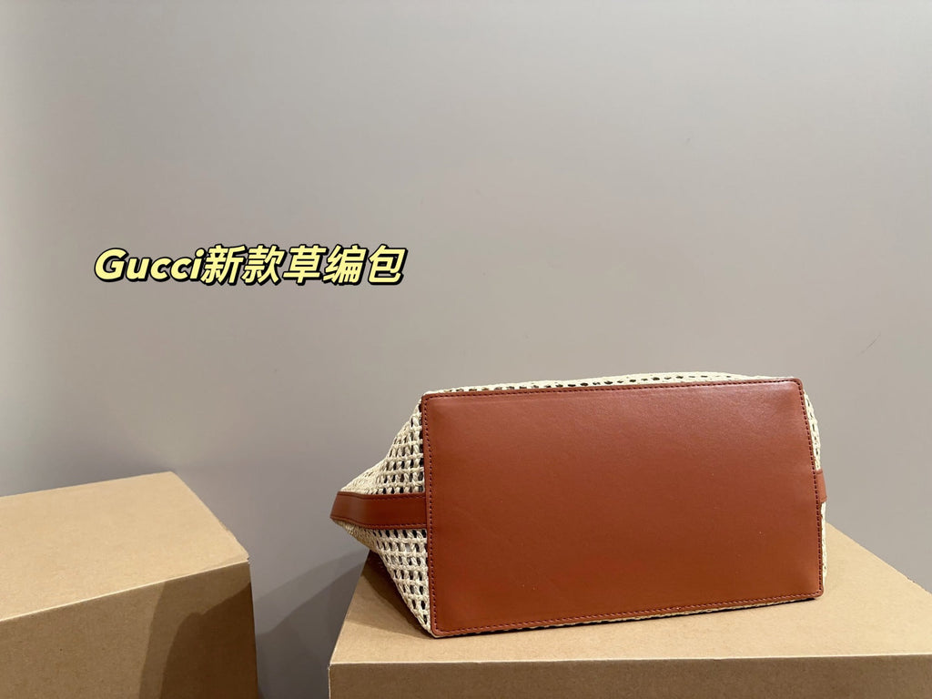 GUCCI Raffia Tote Bag with Gift Box 30x29cm 2024 Summer New Woven Beach Bag Designer Vacation Essential