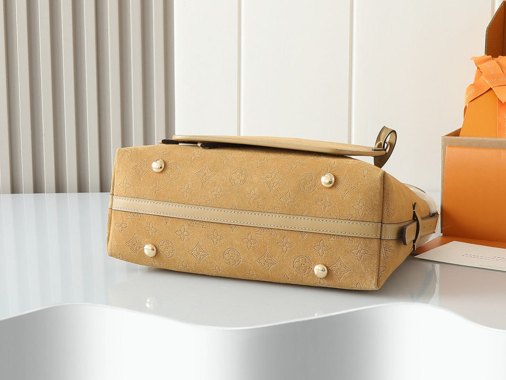 Louis Vuitton CarryAll Small Handbag | LV Ski Collection Monogram Perforated Suede Leather | Dynamic Anti-Counterfeit Chip & Magnetic Closure | Shearling Trim Winter Design | Detachable Adjustable Strap 29x24x12cm
