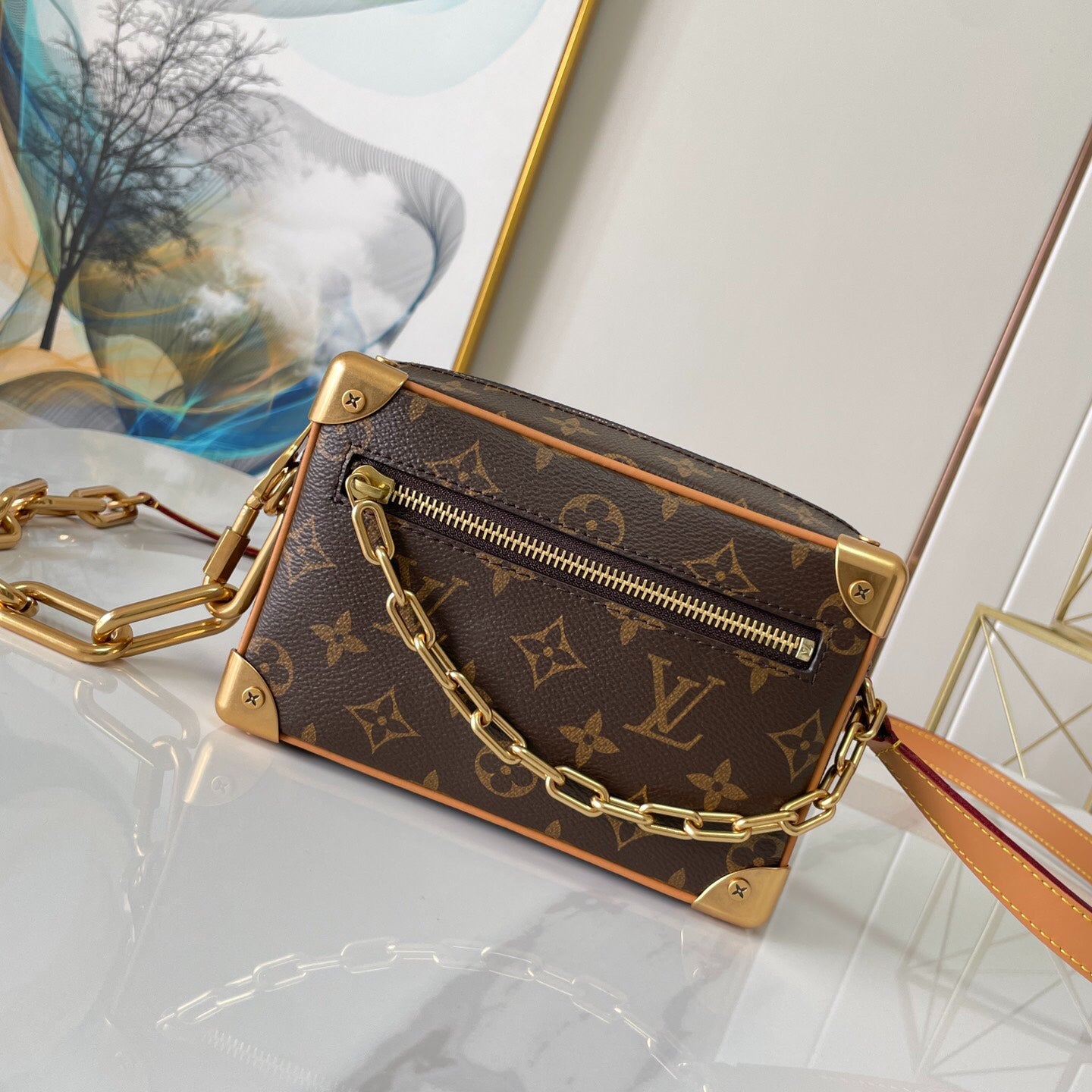 LV SOFT TRUNK Vintage Soft Box Chain Messenger Bag - Original Factory Leather, Top-Quality Replica, Full Packaging Size 18.5×13×8cm