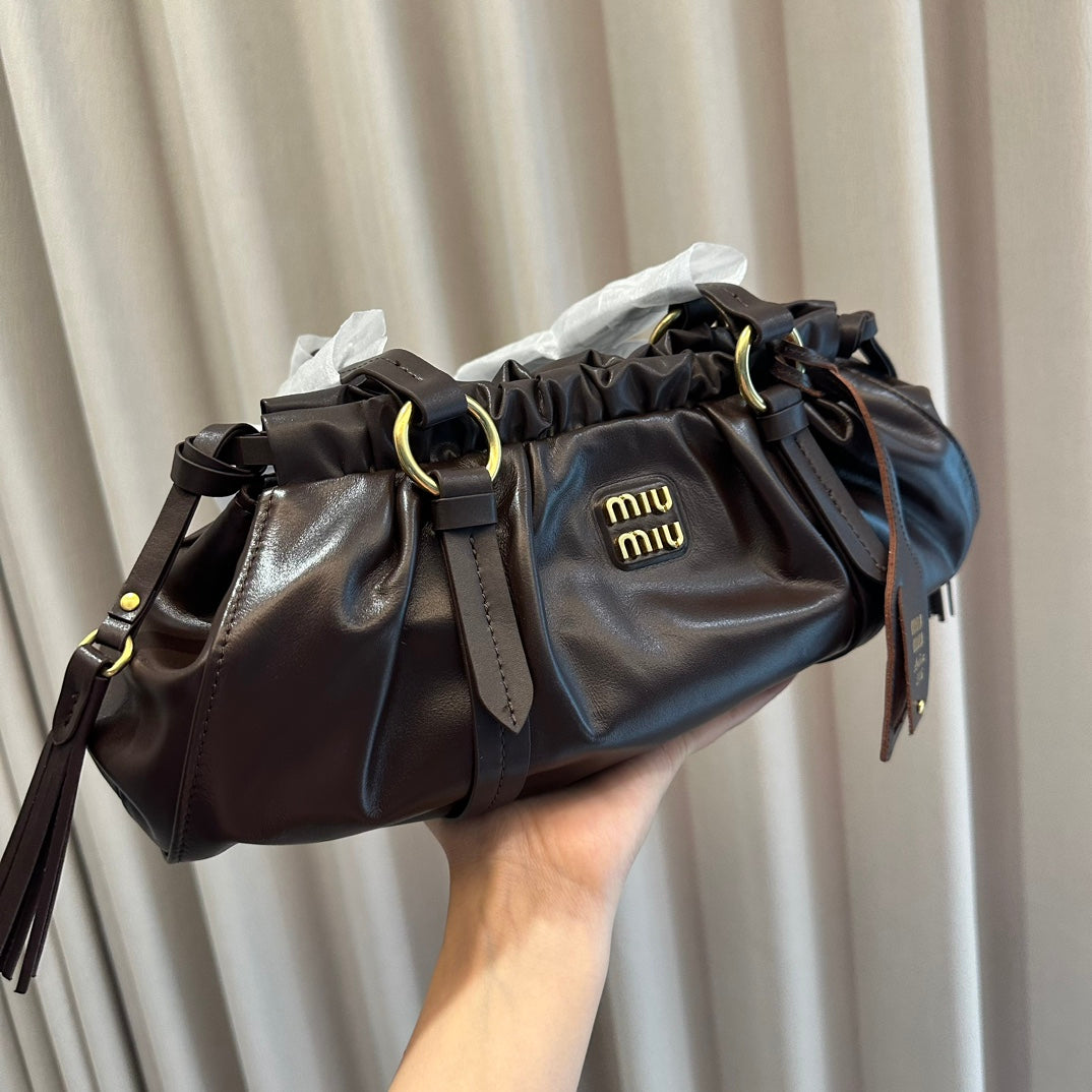 MiuMiu Joie Dumpling Bag Chocolate 32x16x11cm | Top Handle & Underarm Carry, Streetwear Must-Have