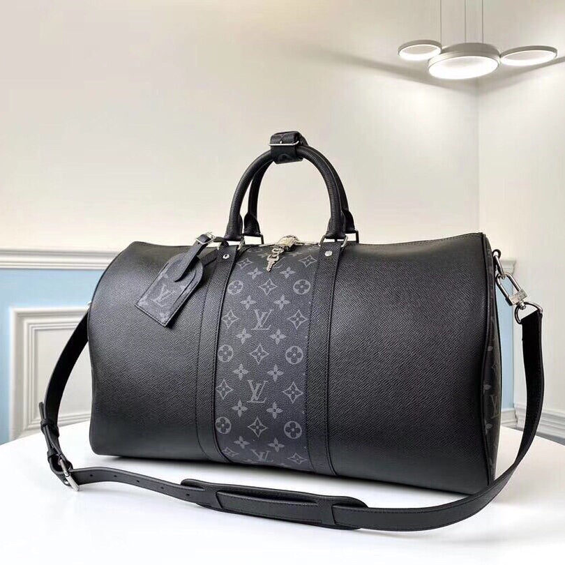 KEEALL Premium 45cm Travel Bag with Taiga Leather Cross Texture - Detachable Shoulder Strap & Full Packaging