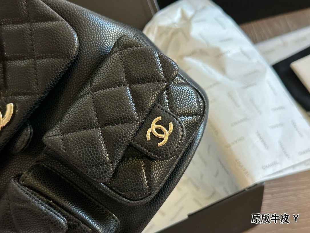 Chanel Duma "Frog" Backpack  Dual-Pocket Cute Design  Adjustable Chain/Leather Strap  21×22cm Medium Size
