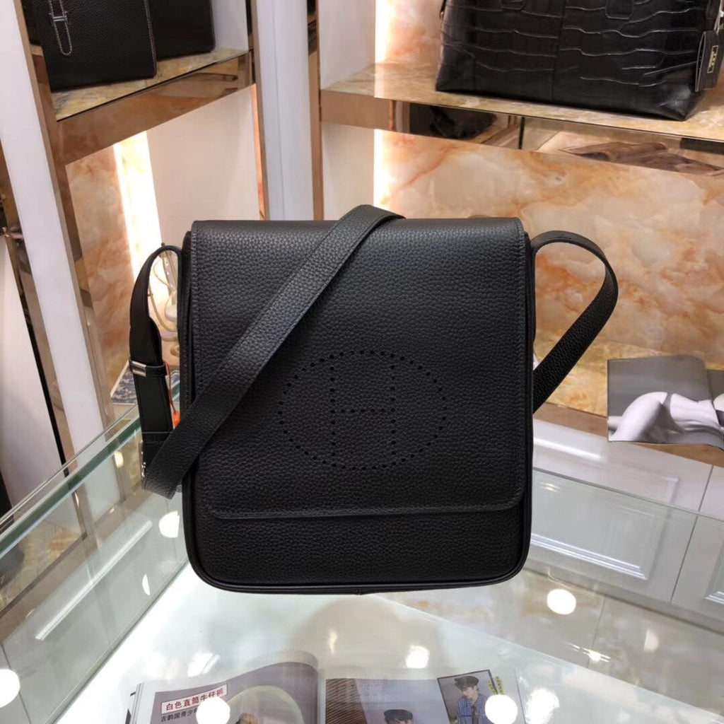 Hermès Newest Men’s Crossbody Bag | Premium Soft Calfskin | Black/Blue/Yellow | 25x27x6cm | Luxury Shoulder Bag
