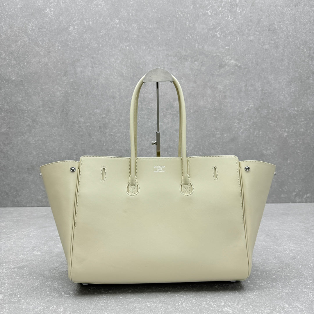 Balenciaga Bel Air Leather Tote Bag - Medium Silver White | 30x29x16cm Carry-All Designer Handbag
