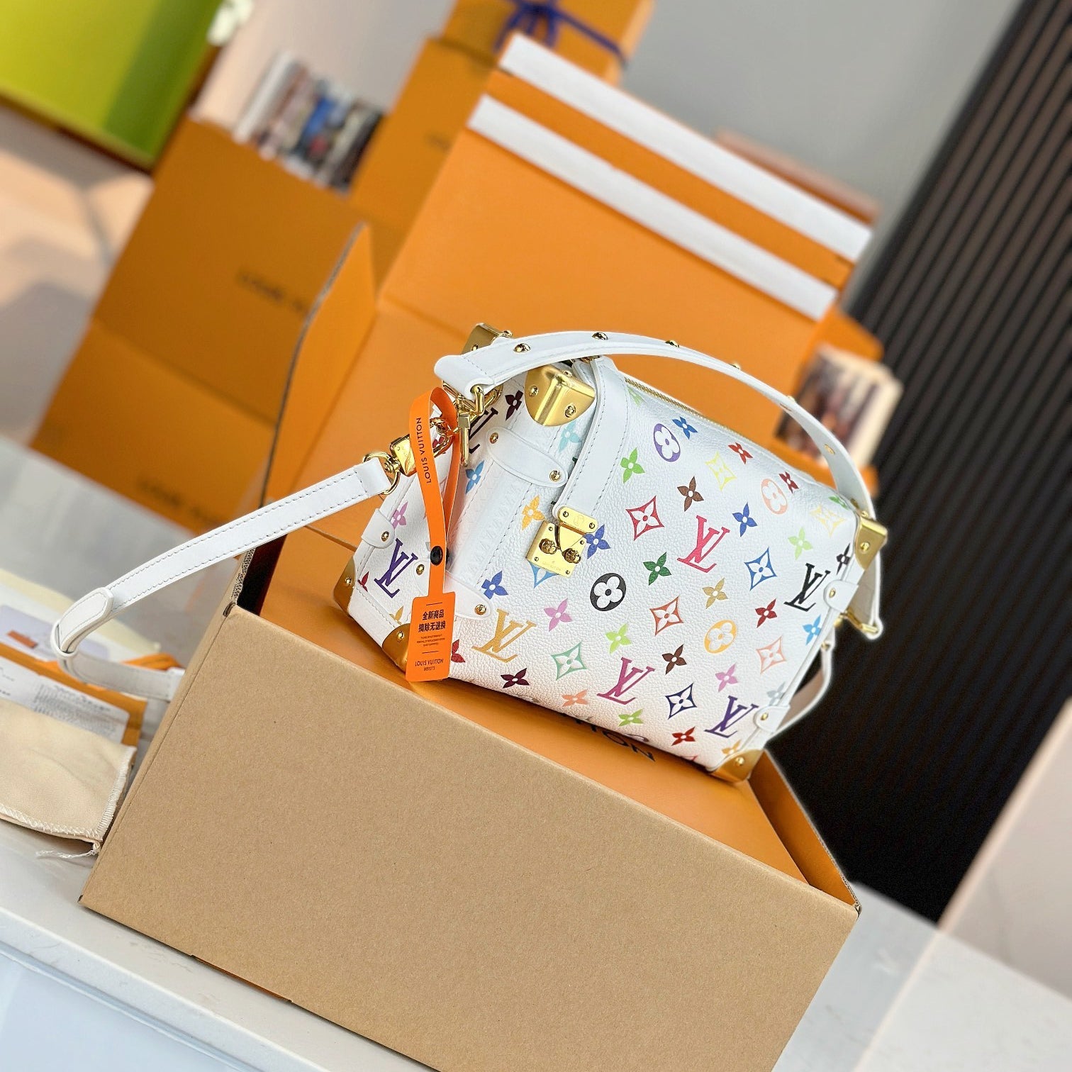 LV TM SIDE TRUNK Medium Handbag Stainless Steel Hardware Original Factory Leather Duty-Free Luxury Gift Set