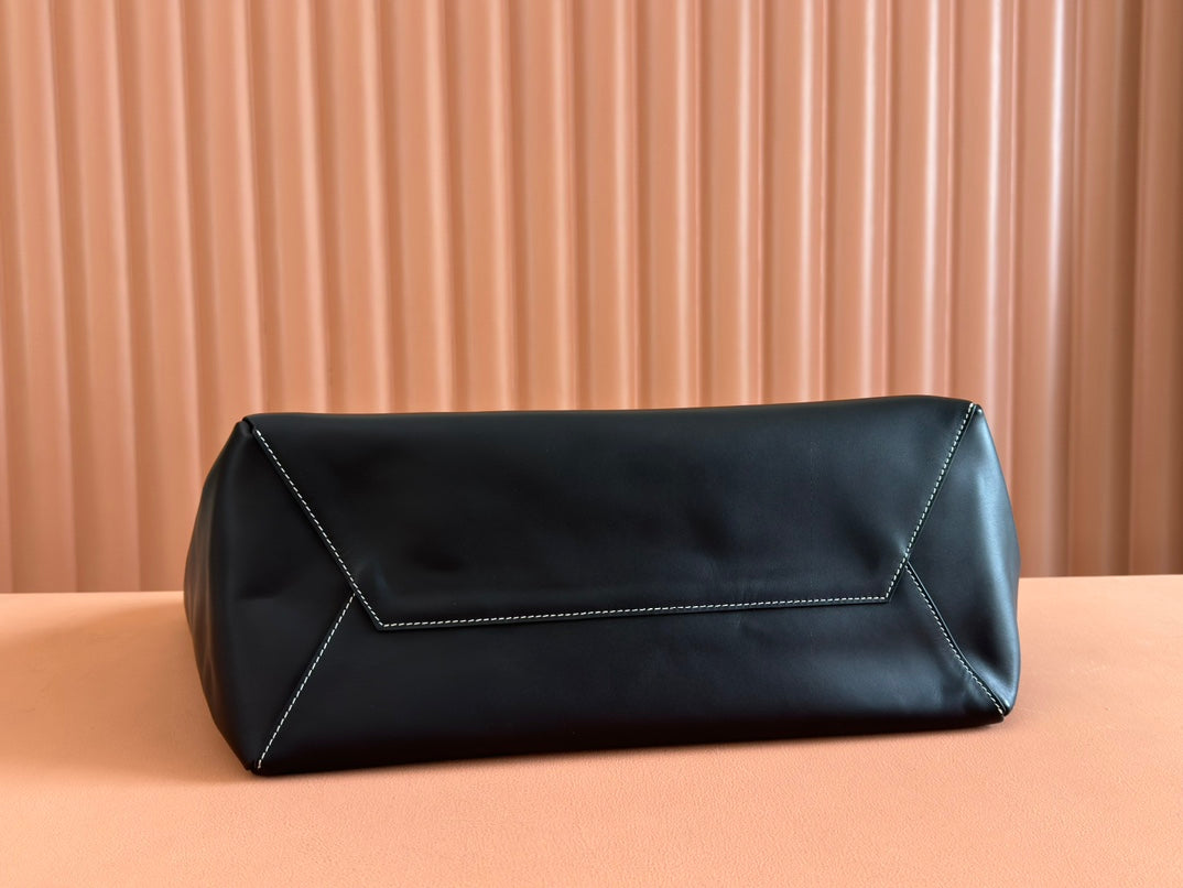 MIU LVY Leather Tote Bag 40cm - Premium Genuine Leather with Gold Hardware & Dual Zipper Pockets