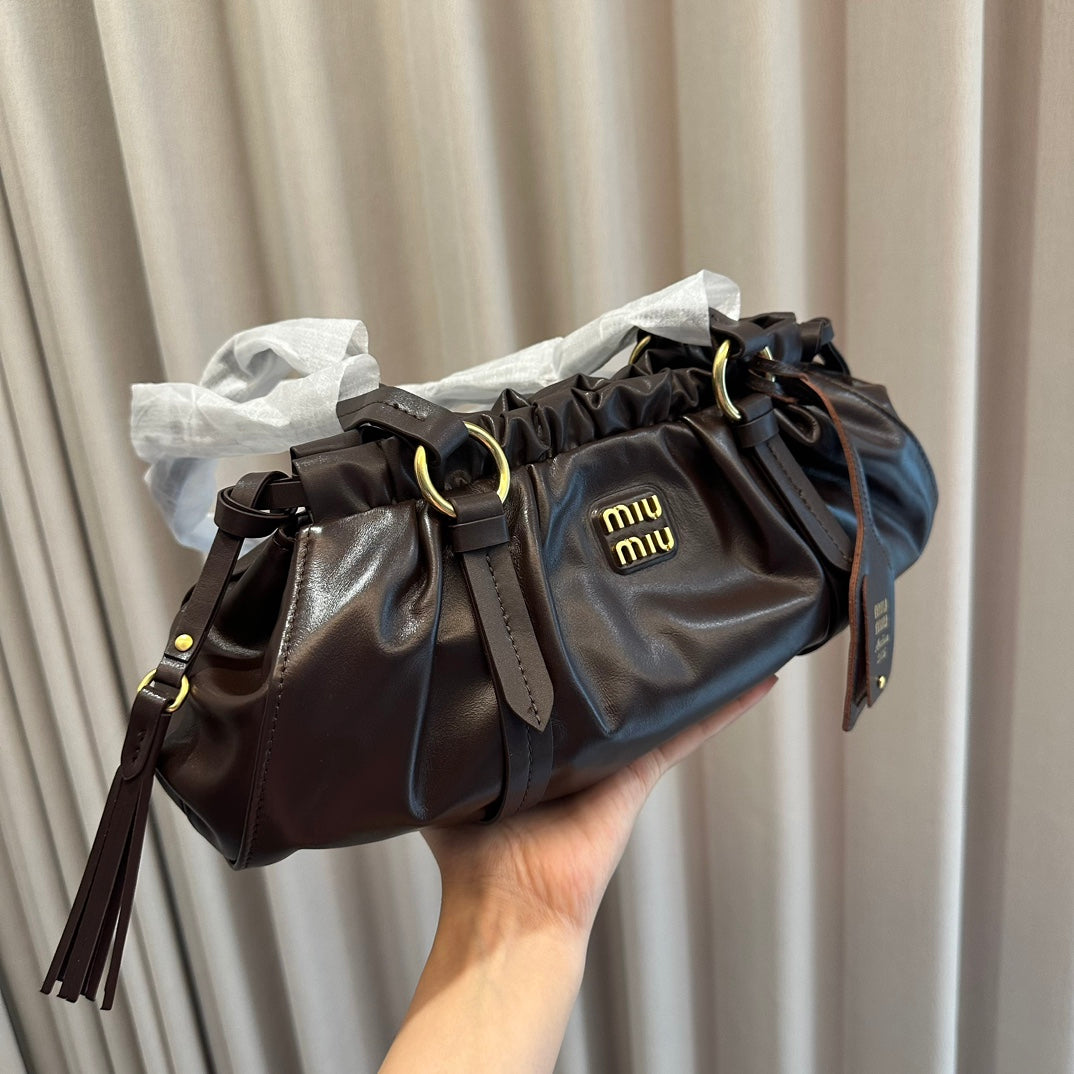 MiuMiu Joie Dumpling Bag Chocolate 32x16x11cm | Top Handle & Underarm Carry, Streetwear Must-Have