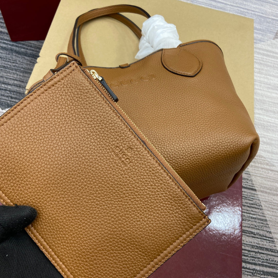 Gucci Totissima Reversible Tote Bag | Pebbled Leather & GG Canvas Two-Way Design | 21x18.5x16cm Lightweight