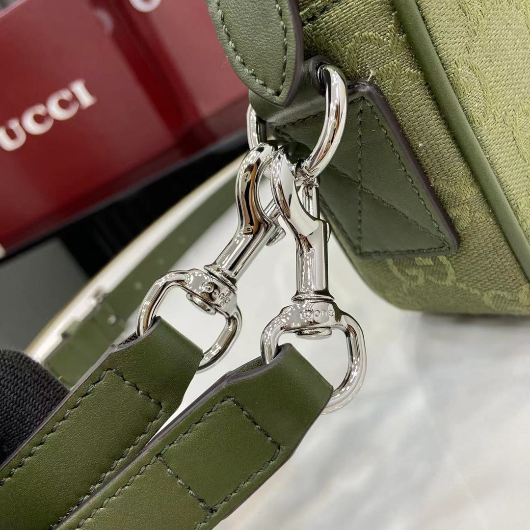Gucci GG Supreme Canvas Small Crossbody Bag Forest Green with Red/Green Web Stripe - Original Full Set Packaging