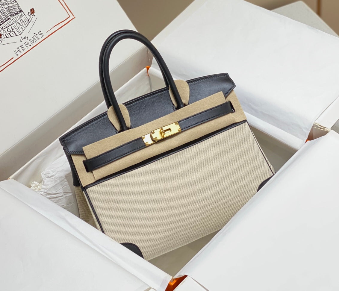 Hermès Birkin 30cm Vintage Revival Tote | Swift Leather & Canvas Hybrid with Steel Hardware & Beeswax Stitching