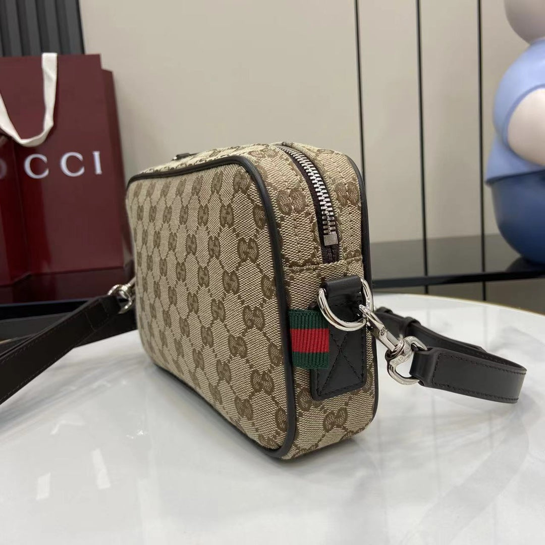 GUCCI GG Canvas Tote Bag with Original Packaging 23.5x15x5cm New 2023 Apricot Brown (Web Stripe & Detachable Strap)