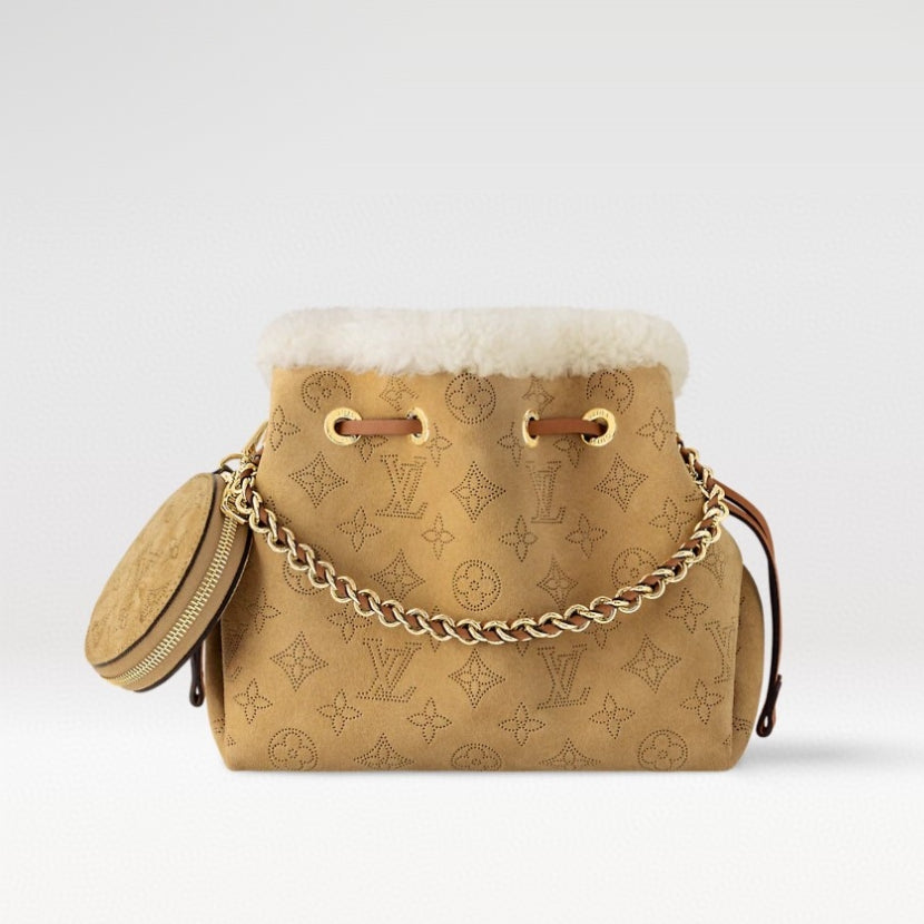 LV Ski Collection Bella Bag | Embroidered Suede Calfskin & Shearling Trim Shoulder Bag with Detachable Chain