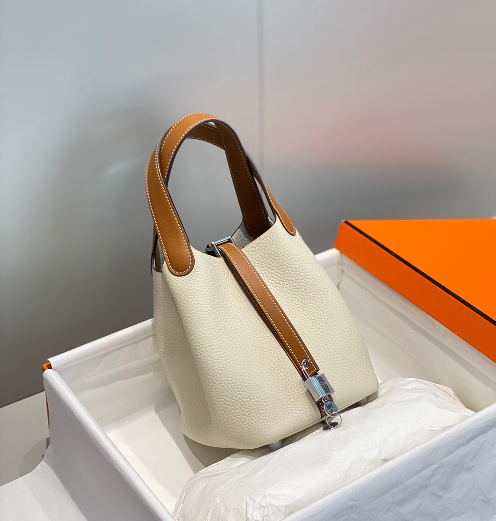 Hermès Picotin Lock 18cm Milkshake White Gold Brown Bucket Bag - Classic Two-Tone Luxury Handbag