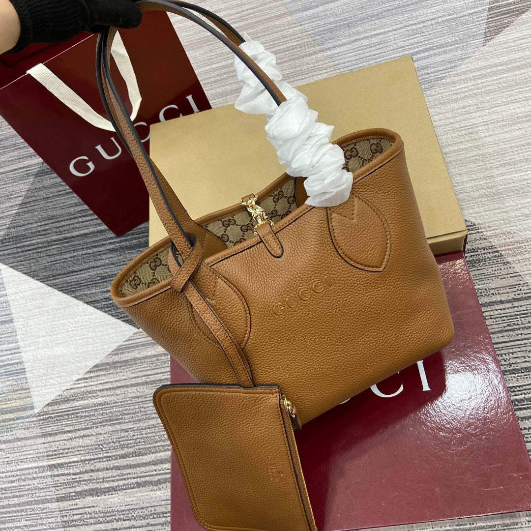 Gucci Totissima Reversible Tote Bag | Pebbled Leather & GG Canvas Two-Way Design | 21x18.5x16cm Lightweight