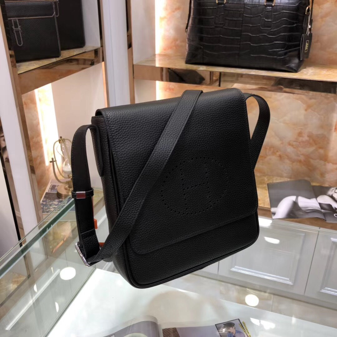 Hermès Newest Men’s Crossbody Bag | Premium Soft Calfskin | Black/Blue/Yellow | 25x27x6cm | Luxury Shoulder Bag