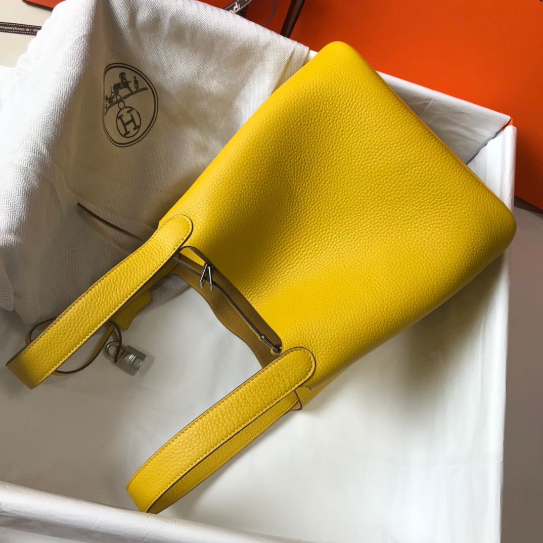 Hermès Picotin Lock 22cm Amber Yellow | Original Calfskin Tote Bag | Waterproof & Durable Everyday Carry