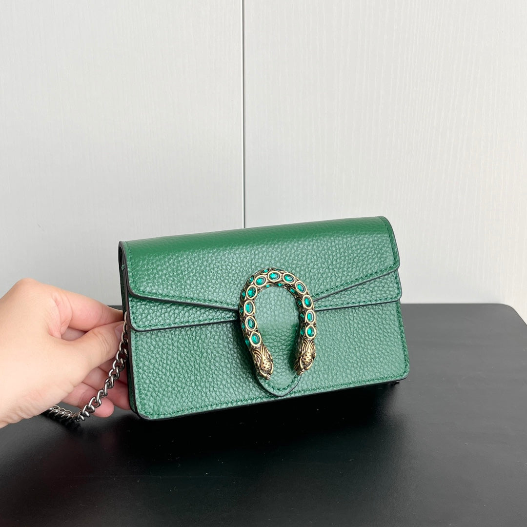 Gucci Dionysus Mini Bag – 16.5x10cm Khaki Green Calfskin, Tiger Head Buckle, Entry-Level Street Style Icon