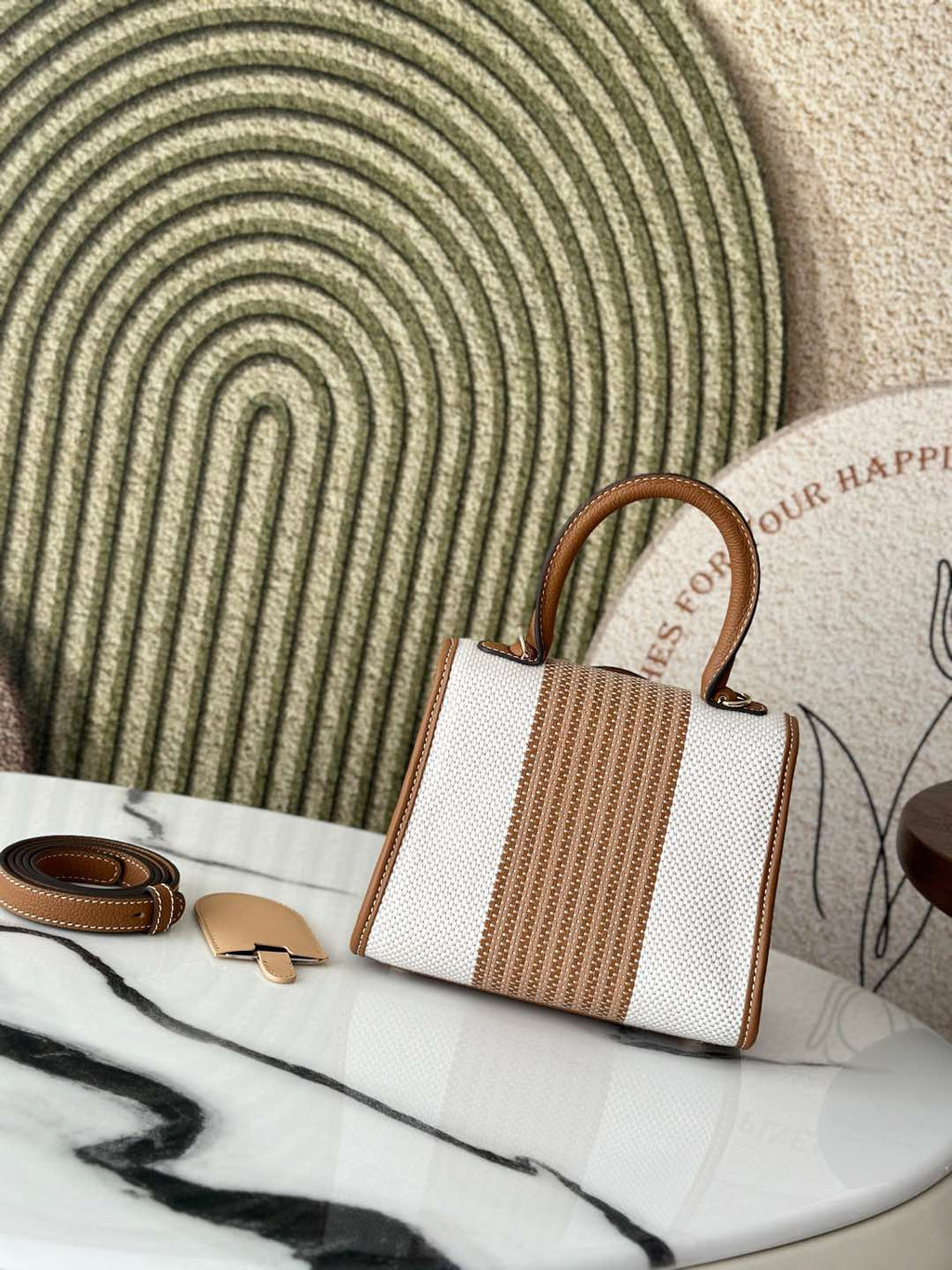 DELVO 20cm Artisan Handwoven Linen-Cotton Tote Bag with Full-Grain Leather Trim — Hermès-Grade Fabric, Machine-Free Traditional Craft