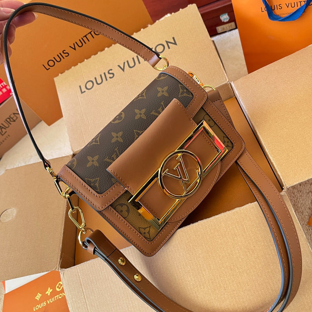 Louis Vuitton 2023 Spring Summer New Dauphine Bag with Oversized Logo, Gold Hardware, Futuristic Design, Foldable Gift Box & Airplane Box (20*13cm)