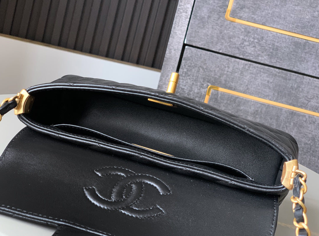 【MINI OHANEL🚩SS2025】Vintage Black-Gold Kelly Bag - 3-Way Convertible Luxury Handbag (12x22x6cm) with Premium Hardware