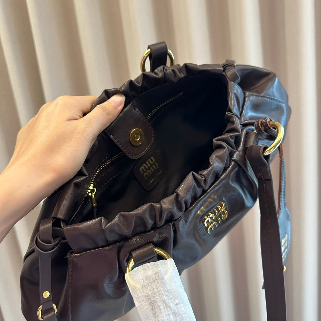 MiuMiu Joie Dumpling Bag Chocolate 32x16x11cm | Top Handle & Underarm Carry, Streetwear Must-Have