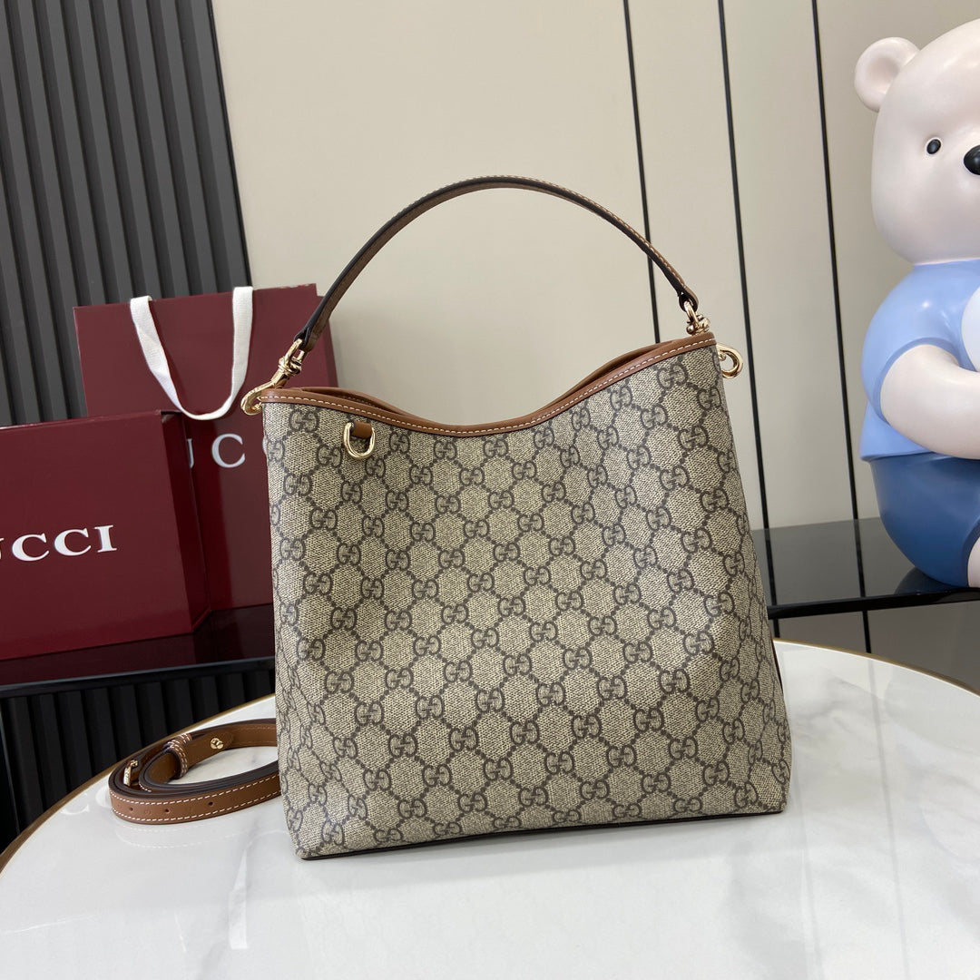 【New】GG Emblem Small Shoulder Bag | Beige/Brown Coated Canvas | Italian Craftsmanship | Adjustable Leather Strap | Model 815103