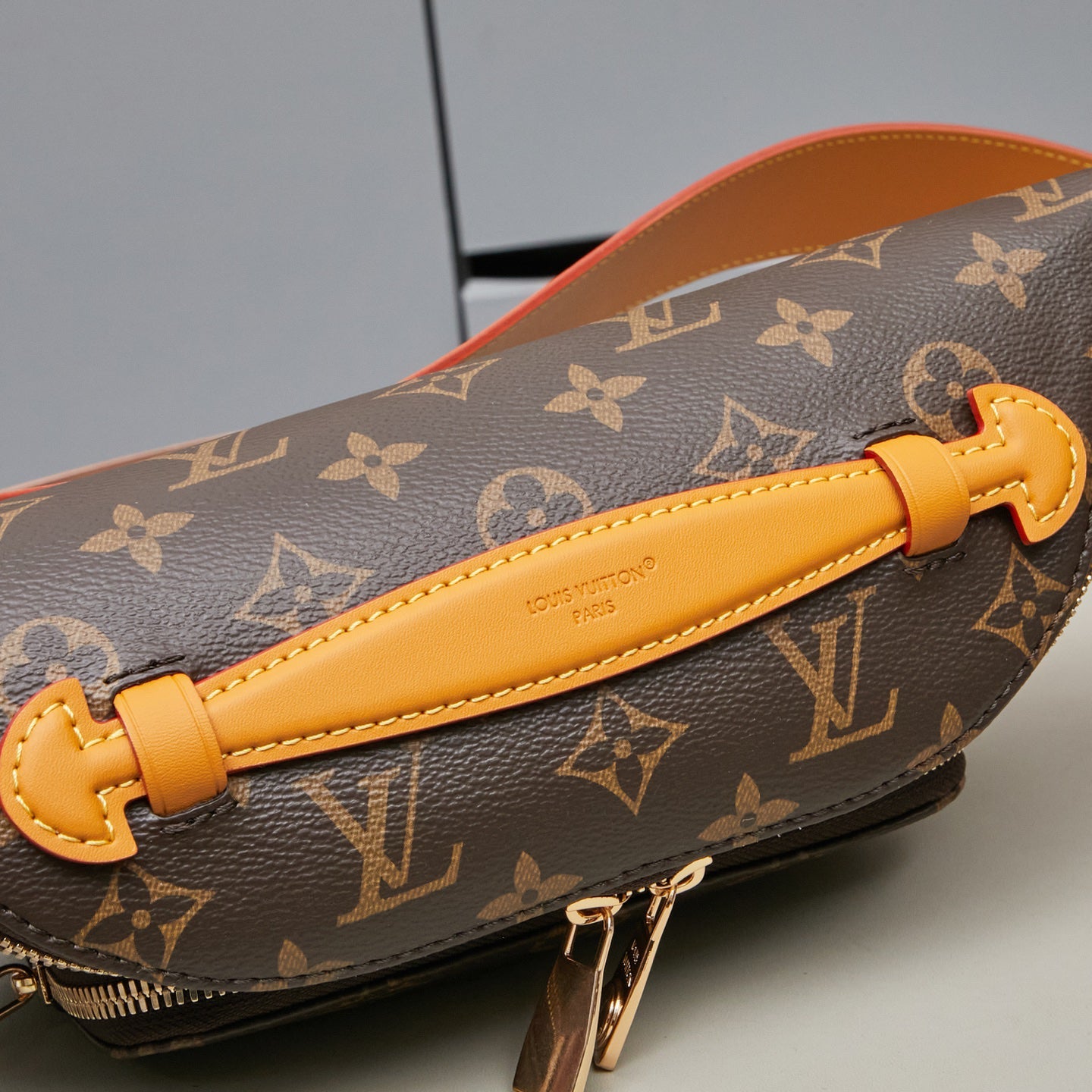Rush Waist Bag - Monogram Canvas Multifunctional Crossbody Bag with Adjustable Strap, Leather Handle & Beaded Zipper Pocket (30×15×8cm)