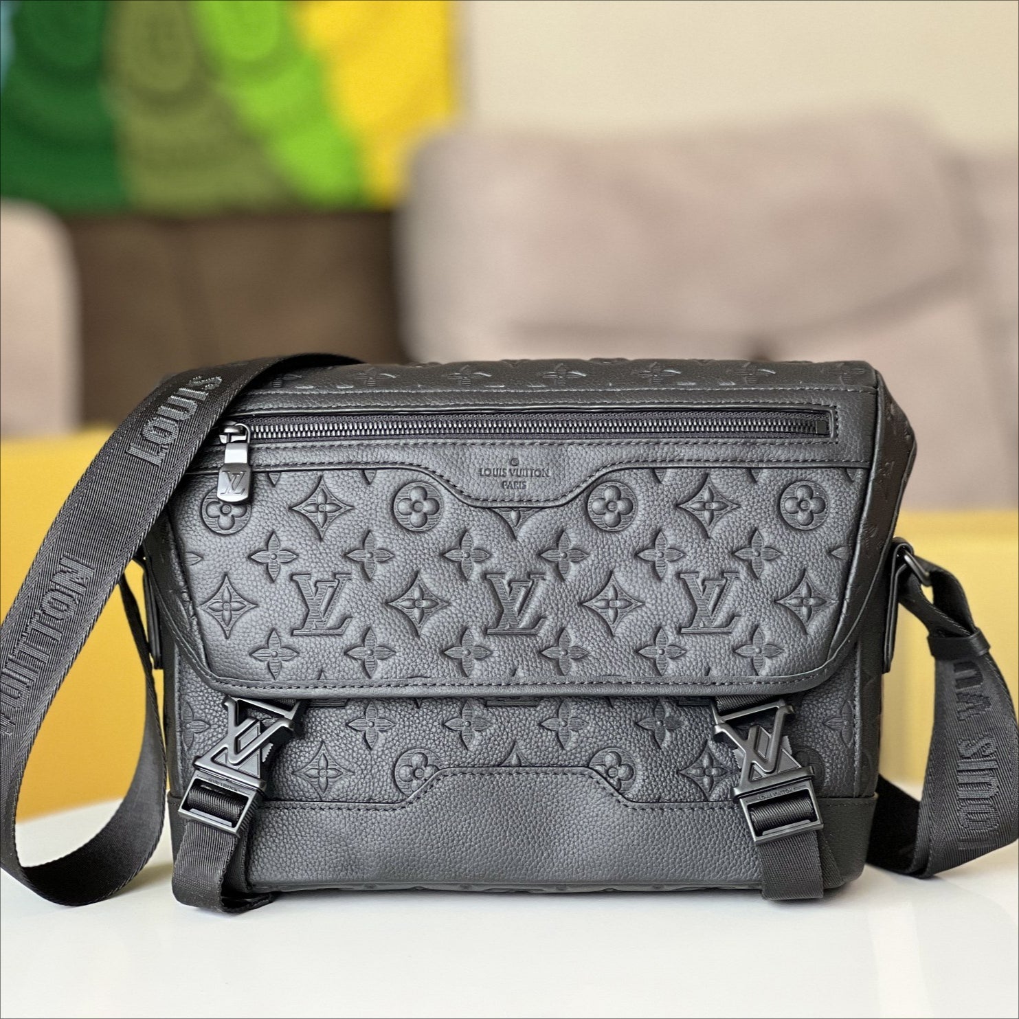 Louis Vuitton Voyager Small Messenger Bag | Monogram Shadow Embossed Calf Leather Men's Bag | Anti-Counterfeit Steel Hardware with Chip | Adjustable Strap | 33x22.5x11cm Spacious Design