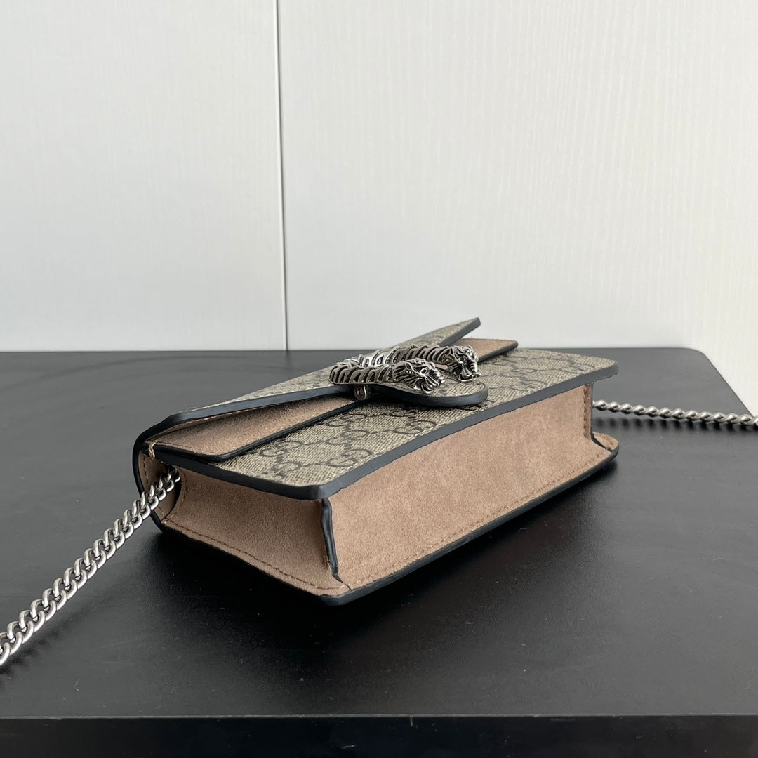 Gucci Dionysus Mini Bag 16.5x10cm Khaki Calfskin, Iconic Buckle, Entry-Level Statement Piece