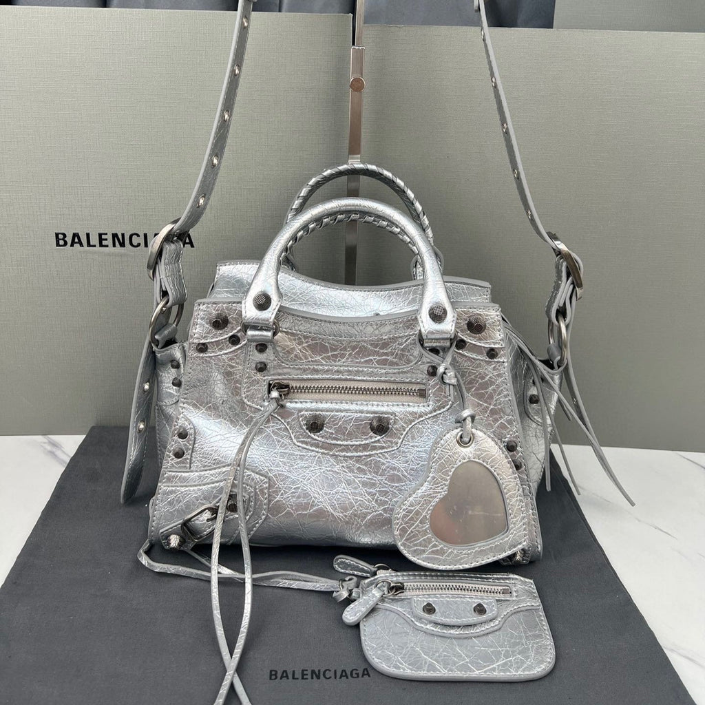 Sliver Paris Neo Cagole Biker Bag 2023 - Edgy Heart Mirror Bucket Bag | 26cm Statement Piece