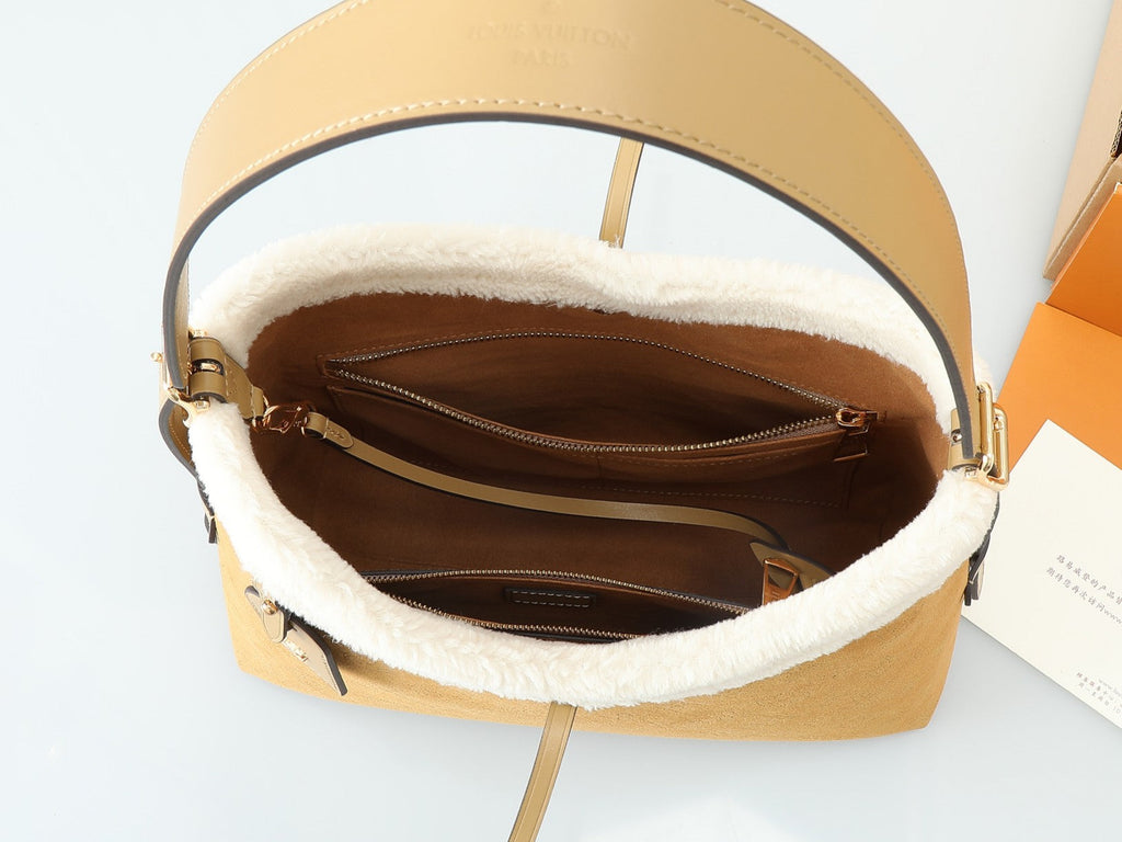 Louis Vuitton CarryAll Small Handbag | LV Ski Collection Monogram Perforated Suede Leather | Dynamic Anti-Counterfeit Chip & Magnetic Closure | Shearling Trim Winter Design | Detachable Adjustable Strap 29x24x12cm