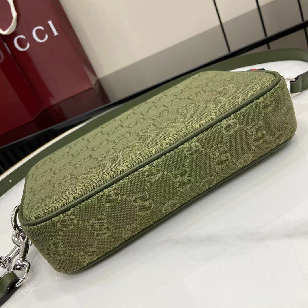 Gucci GG Supreme Canvas Small Crossbody Bag Forest Green with Red/Green Web Stripe - Original Full Set Packaging