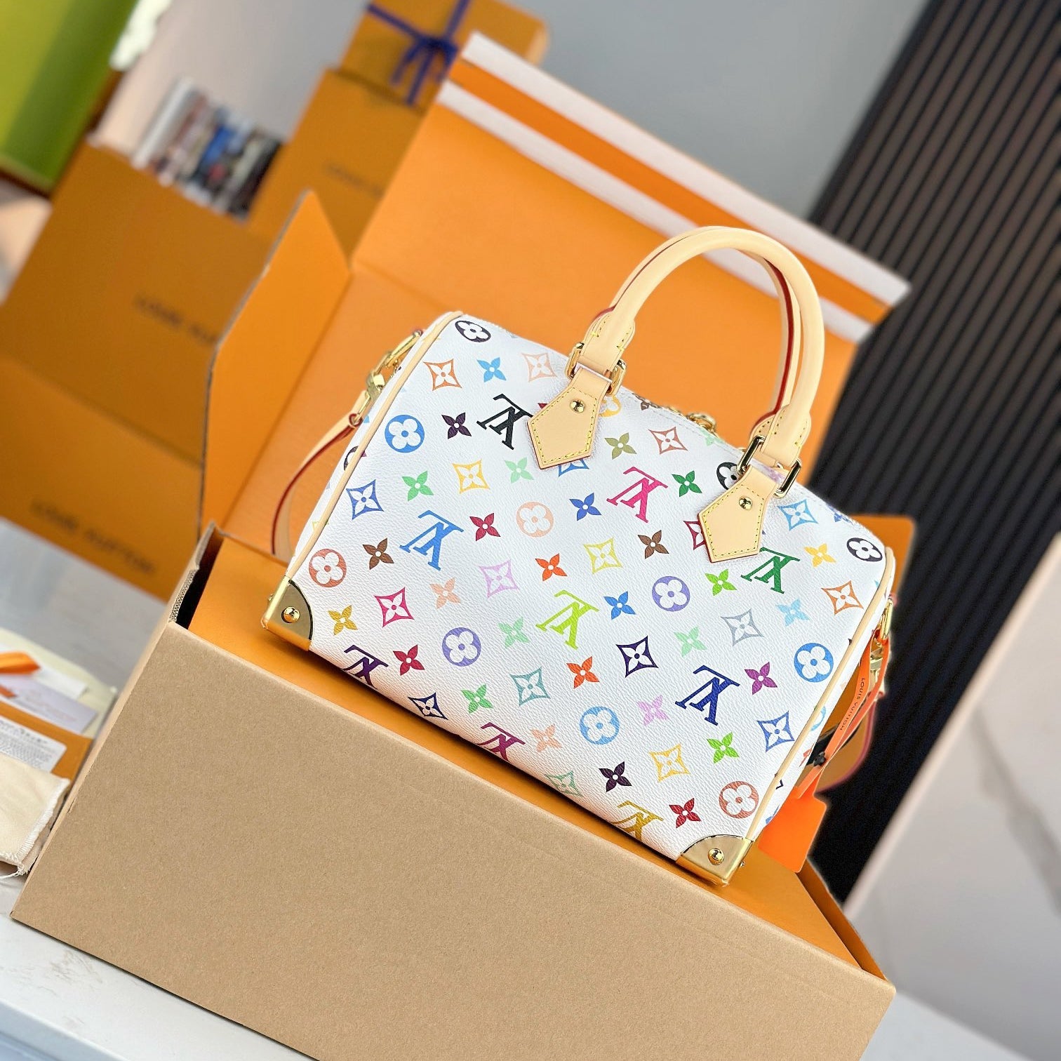 LV TM SPEEDY BANDOULIÈRE 25 Handbag | A+ Stainless Steel Hardware | Premium MB Elastic Fabric | Duty-Free Gift Set