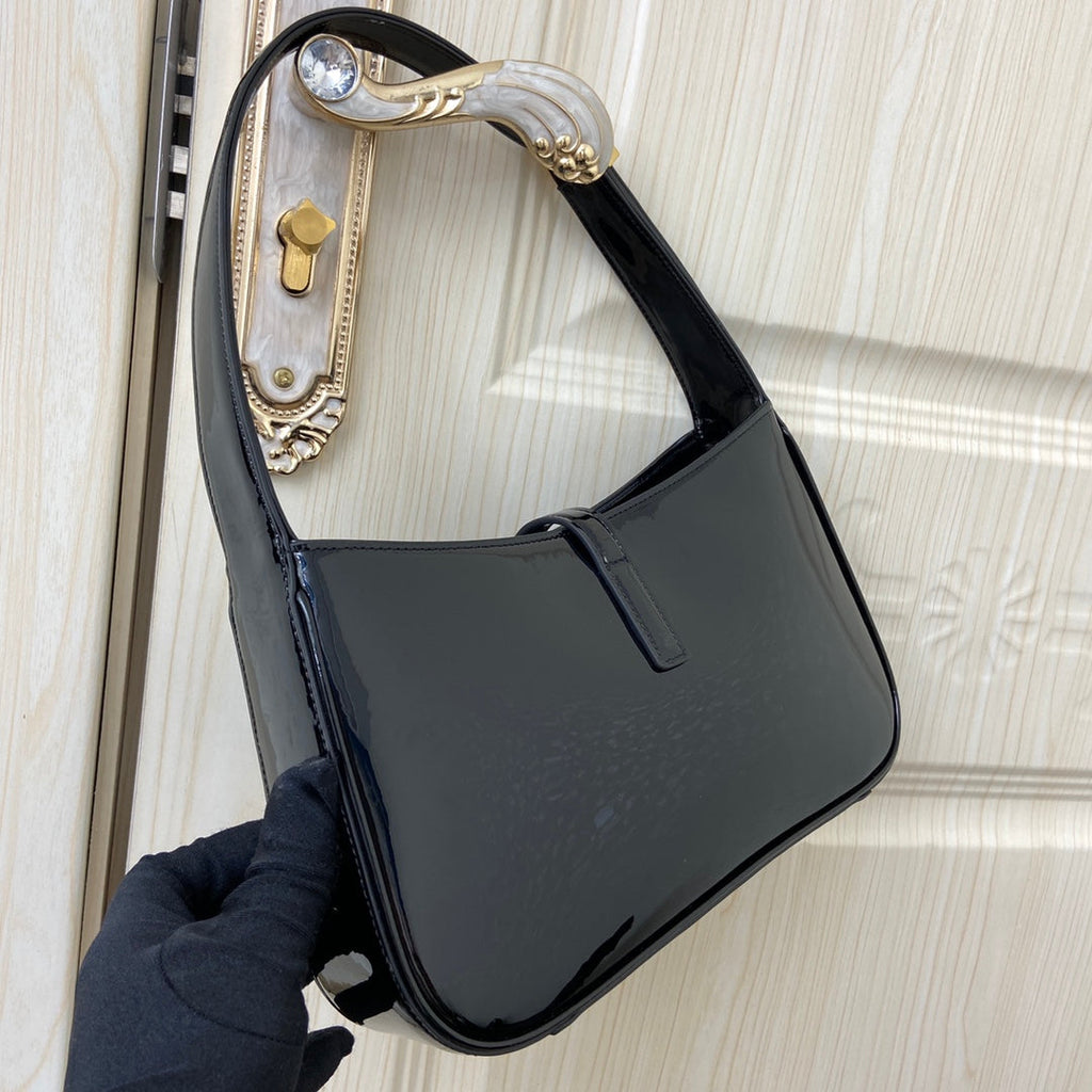 2021 SS New Patent Leather Black Gold Underarm Hobo Bag - Adjustable Strap Luxury Shoulder Bag