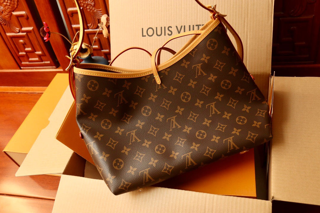 Luxury Original Factory CARRY ALL M Monogram Tote Bag - Large Capacity Adjustable Strap & Detachable Pouch with Full Packaging