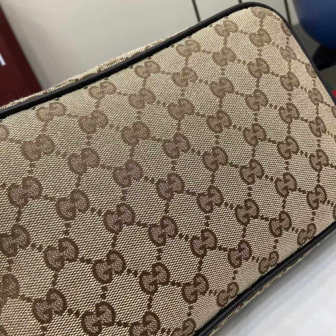 GUCCI GG Canvas Tote Bag with Original Packaging 23.5x15x5cm New 2023 Apricot Brown (Web Stripe & Detachable Strap)