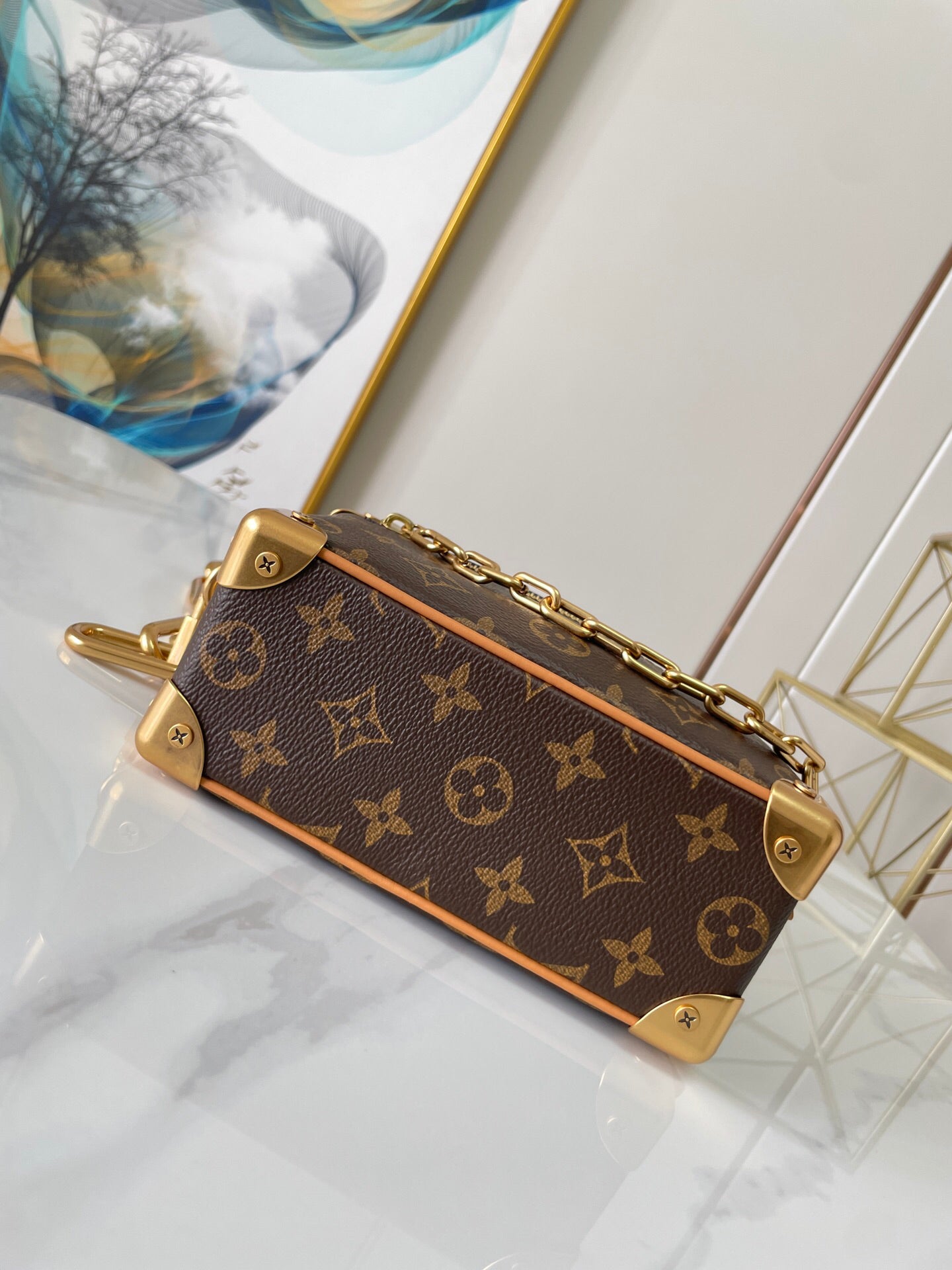 LV SOFT TRUNK Vintage Soft Box Chain Messenger Bag - Original Factory Leather, Top-Quality Replica, Full Packaging Size 18.5×13×8cm